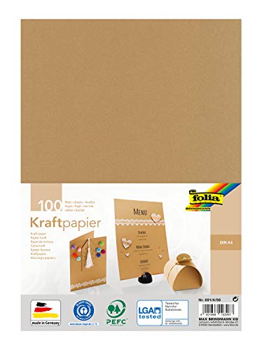 folia 691/4/98 - Kraftpapier natur, 120 g/m², DIN A4, 100 Blatt, zum individuellen Basteln und Gestalten von Grußkarten, Einladungen, Tischkarten, uvm. von folia