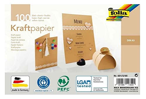 folia 691/5/98 - Kraftpapier natur, 120g/m², DIN A5, 100 Blatt, zum individuellen Basteln und Gestalten von Grußkarten, Einladungen, Tischkarten, uvm. von folia