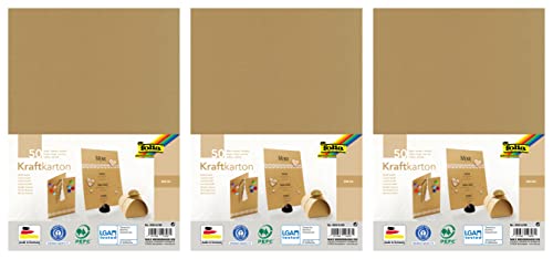 folia 692/4/98 - Kraftkarton Natur, 230 g/m², DIN A4, 50 Blatt, zum individuellen Basteln und Gestalten von Grußkarten, Einladungen, Tischkarten, (DIN A4-3 Packungen) von folia