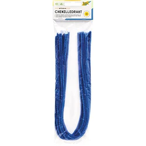folia 77834 - Chenilledraht, Pfeifenputzer, 10 Stück in mittelblau, Durchmesser 8 mm und 50 cm lang, ideal für Kinder zum Basteln und Gestalten von Tieren, Figuren und anderen Formen von folia