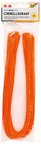 folia 77840 - Chenilledraht, Pfeifenputzer, 10 Stück in orange, Durchmesser 8 mm und 50 cm lang, ideal für Kinder zum Basteln und Gestalten von Tieren, Figuren und anderen Formen von folia