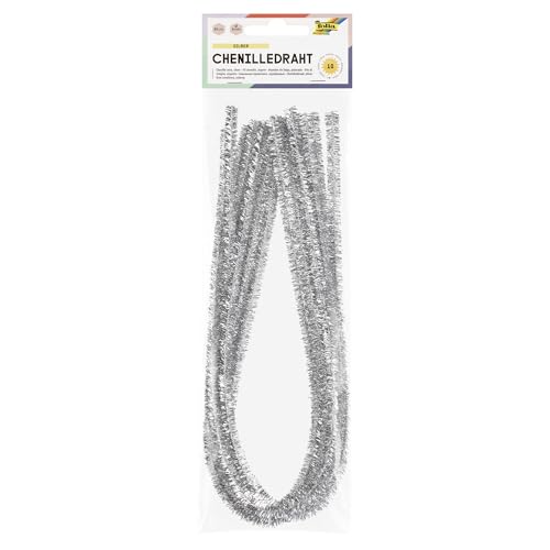 folia 77860 - Chenilledraht, Pfeifenputzer, 10 Stück in silber, Durchmesser 8 mm und 50 cm lang, ideal für Kinder zum Basteln und Gestalten von Tieren, Figuren und anderen Formen von folia