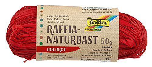 folia 9020 - Raffia Naturbast hochrot, 1 Bündel mit 50 g, Schnur aus natürlichem Strohgemisch, ideal zum Basteln, zur Dekoration oder für Gestecke, Sträuße und andere floristische Arbeiten von folia