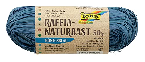 folia 9035 - Raffia Naturbast königsblau, 1 Bündel mit 50 g, Schnur aus natürlichem Strohgemisch, ideal zum Basteln, zur Dekoration oder für Gestecke, Sträuße und andere floristische Arbeiten von folia