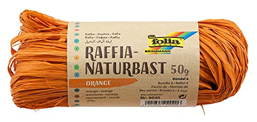 folia 9040 - Raffia Naturbast orange, 1 Bündel mit 50 g, Schnur aus natürlichem Strohgemisch, ideal zum Basteln, zur Dekoration oder für Gestecke, Sträuße und andere floristische Arbeiten von folia