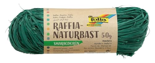 folia 9054 - Raffia Naturbast smaragdgrün, 1 Bündel mit 50 g, Schnur aus natürlichem Strohgemisch, ideal zum Basteln, zur Dekoration oder für Gestecke, Sträuße und andere floristische Arbeiten von folia