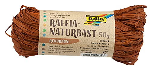 folia 9075 - Raffia Naturbast rehbraun, 1 Bündel mit 50 g, Schnur aus natürlichem Strohgemisch, ideal zum Basteln, zur Dekoration oder für Gestecke, Sträuße und andere floristische Arbeiten von folia