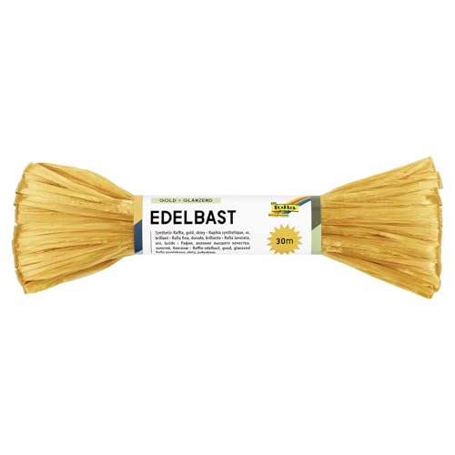 folia 9265 - Raffia Edelbast, 1 Bündel á 30 m in gold, Schnur aus glänzender Kunstfaser, ideal zum Basteln, zur Dekoration oder für Gestecke, Sträuße und andere floristische Arbeiten von folia