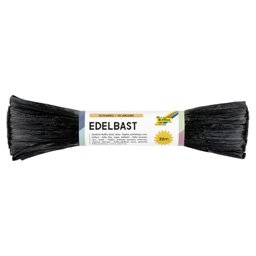 folia 9290 - Raffia Edelbast, 1 Bündel á 30 m in schwarz, Schnur aus glänzender Kunstfaser, ideal zum Basteln, zur Dekoration oder für Gestecke, Sträuße und andere floristische Arbeiten von folia