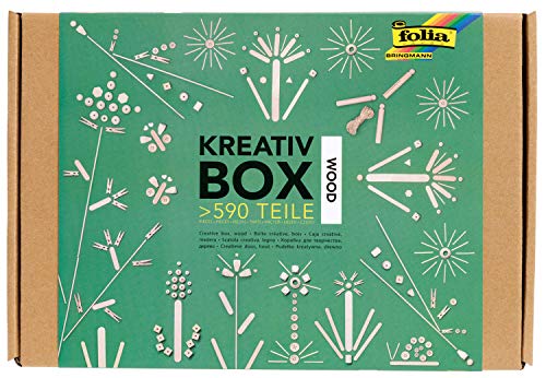 folia 938 - Kreativ Box Wood, Bastelkiste mit über 590 Teilen, viele verschiedene Materialien für phantasievolles, kreatives Basteln und Dekorieren von folia