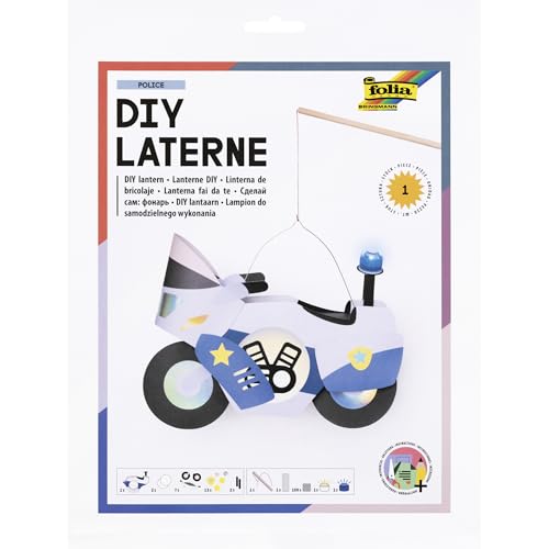 folia 95305 - DIY Laterne POLICE, ca. 18 x 25 x 5 cm - Laternen Bastelset gestaltbar als Polizei Motorrad, inkl. LED Licht, blauem Blinklicht, 4 Batterien und 2 Klebepads folia 95305 - DIY Laterne POLICE, ca. 18 x 25 x 5 cm - Laternen Bastelset gestaltbar als Polizei Motorrad, inkl. LED Licht, blauem Blinklicht, 4 Batterien und 2 Klebepads von folia