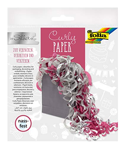 folia 99902 - Curly Paper silber, Papierlocken aus nassfester Blumenseide, zum Verzieren und Verpacken, ideal für Geschenke oder zum Basteln von folia