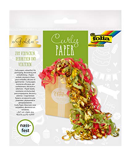 folia 99903 - Curly Paper gold, Papierlocken aus nassfester Blumenseide, zum Verzieren und Verpacken, ideal für Geschenke oder zum Basteln von folia