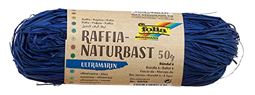 folia 9036 - Raffia Naturbast ultramarin, 1 Bündel mit 50 g, Schnur aus natürlichem Strohgemisch, ideal zum Basteln, zur Dekoration oder für Gestecke, Sträuße und andere floristische Arbeiten von folia