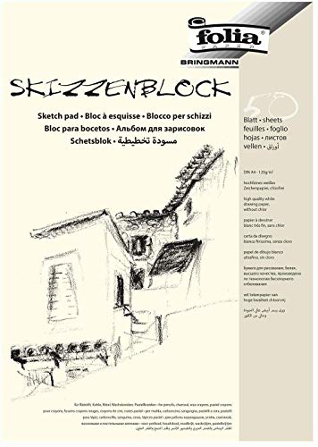 folia - Skizzenblock, 120 g/qm, weiß, 50 Blatt - hochfeines, weißes Zeichenpapier, chlorfrei (DIN A4 | 2er Pack) von folia