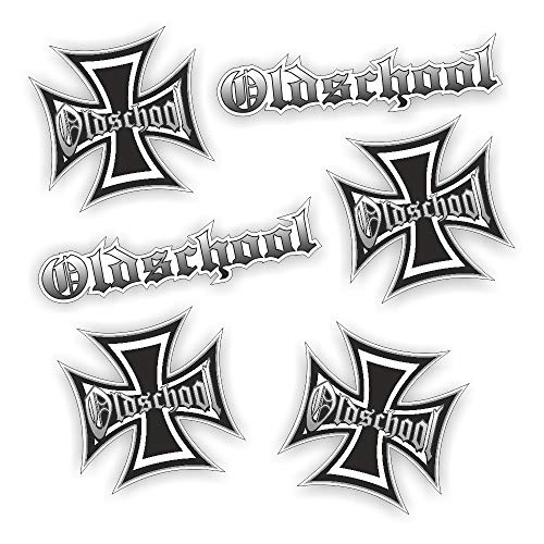 6x Aufkleber Set Oldschool Eiserne Kreuz - 4x Kreuz 8x8cm - 2x Schriftzug 13,5x3cm - hochwertiger Aufkleber Auto Tuning - OEM & JDM Autosticker - Lustige Aufkleber Auto - Stickerbomb - Autoaufkleber von folien-zentrum