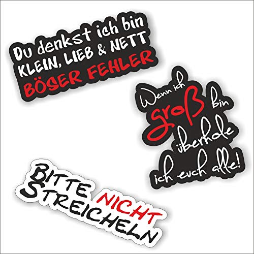 Folien-Zentrum - 3x Aufkleber Set - Du denkst 13x5,5cm, Wenn ich groß bin 9x11cm, Bitte nicht streicheln 14x4cm - Aufkleber Auto JDM Tuning Autosticker Sprüche Decal für Car Sticker Autoaufkleber von folien-zentrum