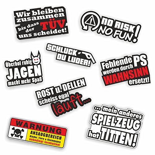 Folien-Zentrum - 8 Aufkleber Set - hochwertiger Aufkleber Auto Tuning - OEM & JDM Auto Sticker - Lustige Aufkleber für Auto - Stickerbomb - Autoaufkleber - Made in Germany von folien-zentrum