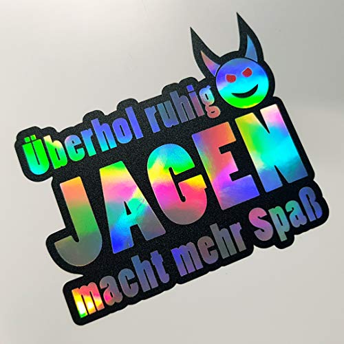 Folien-Zentrum - Überhol ruhig jagen Macht mehr Spaß Oilslick Schwarz 8,5 x 7,5 cm- hochwertiger Aufkleber Auto Tuning - OEM & JDM Auto Sticker - Lustige Aufkleber für Auto - Made in Germany von folien-zentrum