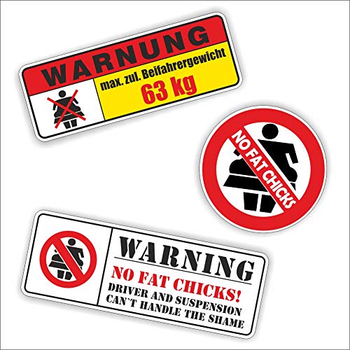 folien-zentrum - 3 Sticker Set Warnung max. Beifahrergewicht No fat Chicks - Aufkleber Auto Tuning - OEM & JDM Autosticker - Sprüche Autoaufkleber - Car Sticker Decal - Stickerbomb - Made in Germany folien-zentrum - 3 Sticker Set Warnung max. Beifahrergewicht No fat Chicks - Aufkleber Auto Tuning - OEM & JDM Autosticker - Sprüche Autoaufkleber - Car Sticker Decal - Stickerbomb - Made in Germany von folien-zentrum