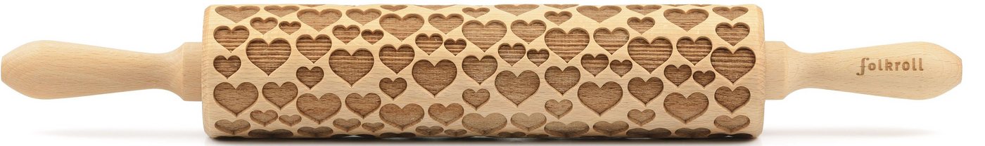 folkroll Teigroller 3D-Motiv-Teigrolle Massivholz, Herzen von folkroll