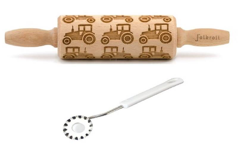 folkroll Teigroller Folkroll Motiv Teigrolle Teigroller Traktor 23cm mit Teigrädchen Holz folkroll Teigroller Folkroll Motiv Teigrolle Teigroller Traktor 23cm mit Teigrädchen Holz von folkroll