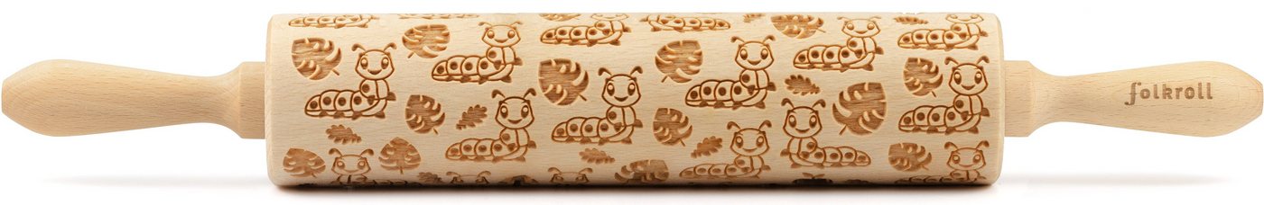 folkroll Teigroller Raupen Massivholz, (1-tlg), Keksteig im Handumdrehen mit Motiv versehen von folkroll