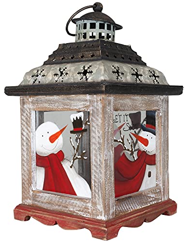 Weihnachtslaterne Schneemann Weiß ca. 29 cm Laterne Tischdekoration Metall und Holz Adventsdeko von foolonli
