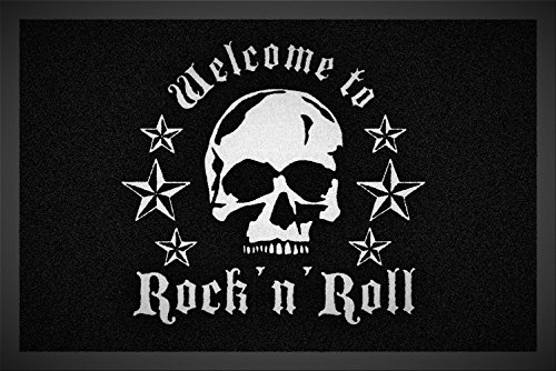 Designer Fußmatte Fussmatte Fußabstreifer Fussabstreifer Fußabtreter Fussabtreter Schmutzmatte Sauberlaufmatte Türfussmatte Türmatte Schmutzfangmatte Gr. 40 x 60 cm Skull Welcome to Rock'n Roll von for-collectors-only