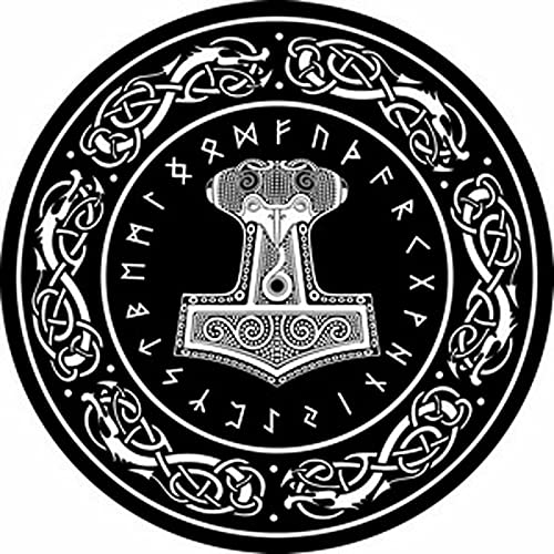 for-collectors-only Thors Hammer Teppich ø 90cm Rundteppich XL Thor Valhalla Fussmatte Wikinger Walhalla Runen Logo Fußmatte Schmutzmatte Türabstreifer Türmatte Odin Fußabstreifer Doormat Vikings von for-collectors-only