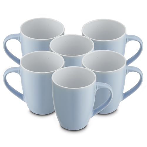 for friends 6 Stück Kaffeebecher 300ml aus hochwertigem Steinzeug, Kaffeetasse in hellblau, Kaffeebecher mit Henkel, Spülmaschinen- & Mikrowellengeeignet von for friends