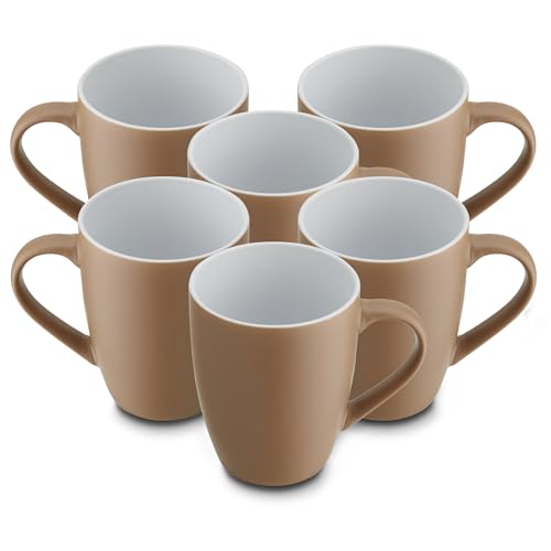 for friends 6 Stück Kaffeebecher 300ml aus hochwertigem Steinzeug, Kaffeetasse in taupe, Kaffeebecher mit Henkel, Spülmaschinen- & Mikrowellengeeignet von for friends