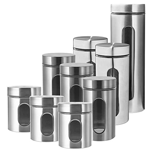 for friends Vorratsdosen mit Sichtfenster rund aus Edelstahl in Silber mit Glas-Ausschnitt 9er Set | Vorratsbehälter Küche mit Deckel | Aufbewahrungsbehälter für Lebensmittel | Durchmesser 10 cm von for friends