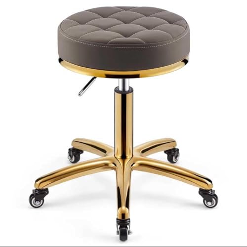 360 ° Rollende Rotation Salon Hocker, Rollende Barhocker Runde Drehstuhl 330Lbs Ladung Schwere Hydraulische Entlastung Einstellbar 45-60Cm Metall Titan Gold 5 Krallen Mit Rädern Mit Rad(Color:Braun) von forestalk
