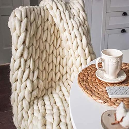 Dicke Strickdecke, Werfen Weiche Dicke Wollgarn Gestrickte Wurfdecke Mit Hand Gestrickte Warme Und Gemütliche Decke Sofabett(Size:80 * 100cm,Color:beige) von forestalk