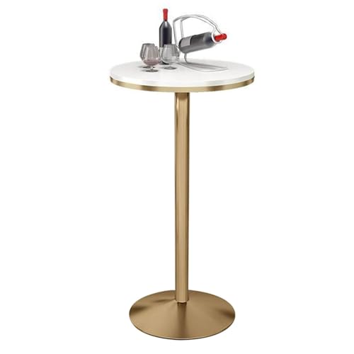 Hocher, runder Cocktailtisch mit Marmorplatte und Metallsockel für Küche, Esszimmer, Wohnzimmer, platzsparend, Weiß und Gold (Größe: Höhe 105 cm) von forestalk