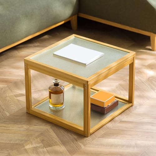 Kleiner Glas Couchtisch Mitte Jahrhundert Vintage Couchtisch Nesting Couchtisch 2er Set Open Storage Easy Montiert Für Kleinen Raum Home Office(Size:50x50x38cm,Color:Wood Color) von forestalk