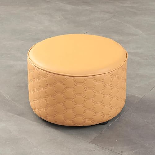 Ottomans Fußhocker, rund, Lederfußhocker, Schuhwechselhocker, Sitzhocker für Wohnzimmer, Küche, Schlafzimmer, Balkon, Hocker, Auflage (Größe: 32 x 21 cm, Farbe: Gelb) von forestalk