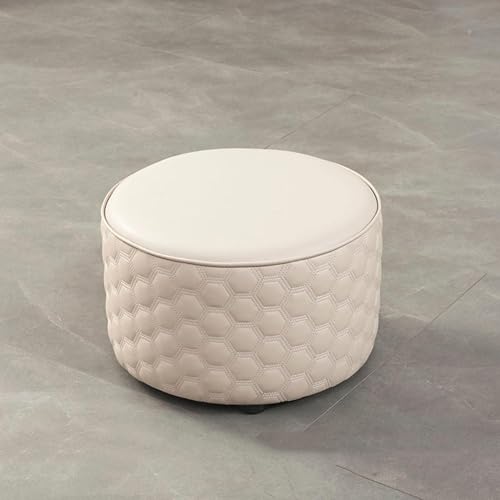 Ottomans Fußhocker, rund, Lederfußhocker, Schuhwechselhocker, Sitzhocker für Wohnzimmer, Küche, Schlafzimmer, Balkon, Hocker, Auflage (Größe: 36 x 40 cm, Farbe: Hellgrau) von forestalk