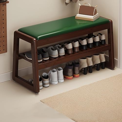 forestalk Holzbank für den Innenbereich, mit Kissen, Schuhschrank, 1-stöckig, Schuhbank, platzsparend, für Flur, Wohnzimmer, Schlammzimmer (Größe: 100 x 35 x 45 cm, Farbe: Grün) von forestalk