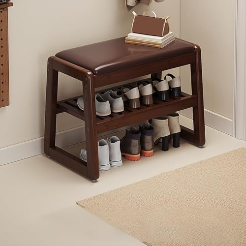 forestalk Holzbank für den Innenbereich, mit Kissen, Schuhschrank, 1-stöckig, Schuhbank, platzsparend, für Flur, Wohnzimmer, Schlammzimmer (Größe: 48 x 35 x 45 cm, Farbe: Dunkelbraun) von forestalk