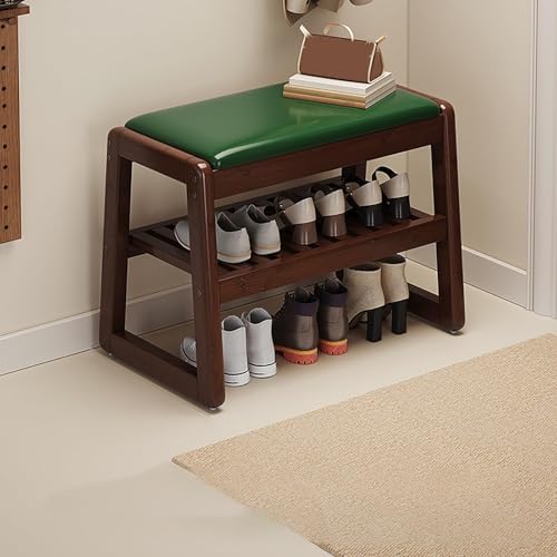 forestalk Holzbank für den Innenbereich, mit Kissen, Schuhschrank, 1-stöckig, Schuhbank, platzsparend, für Flur, Wohnzimmer, Schlammzimmer (Größe: 48 x 35 x 45 cm, Farbe: Grün) von forestalk