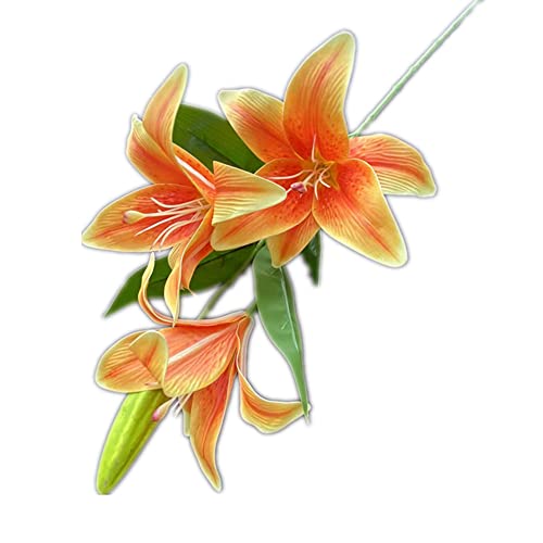 forestmistry 4 x künstliche Lilienzweige, 3D-Druck, 4 Köpfe, fühlen sich echt an, grünliche Lilien, Blumenstiel für Hochzeit, Tafelaufsätze, Zuhause, Büro, Blumendekoration (orange) von forestmistry