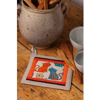 Leinen Patchwork Topflappen, Katzen Design, Weihnachtsgeschenk von formaliberum