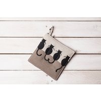 Leinen Topfhalter, Schwarze Katzen Design, Weihnachtsgeschenk, Geschenk Für Frau, Zur Wohnungsweihung, Katzenliebhaber von formaliberum