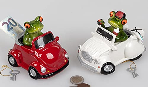 1 Formano Spardose Frosch im Auto weiß oder rot mit Schloss --- bei Farbwunsch Bitte vorher melden, sonst entscheidet der Zufall --- von formano