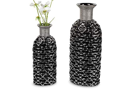 1 Stück Vase Flaschenvase 30cm Serie Premium Black mit Silber schwarzer Oberfläche von formano