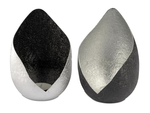 2 x Teelichtleuchte | Teelichthalter schwarz Silber | Windlicht Teelicht | 15 cm von formano