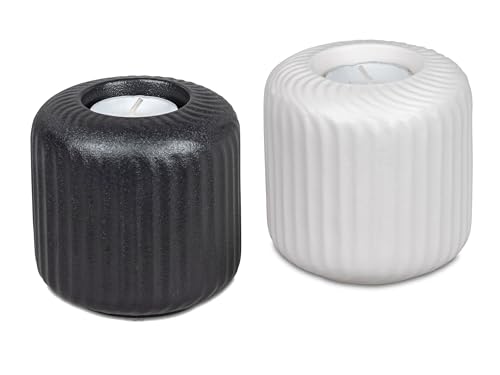 2er Set Teelichthalter schwarz weiß | Keramik Tischdeko Teelicht | 9x9 cm 2er Set Teelichthalter schwarz weiß | Keramik Tischdeko Teelicht | 9x9 cm von formano