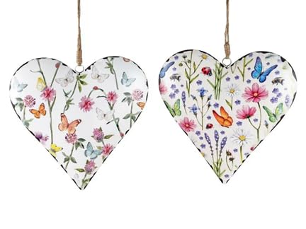 2er Set buntes Herz Blumenwiese | Dekohänger Hängedeko Hänger Metallherz Herzen | 15 & 20 cm | Formano (20cm) von formano